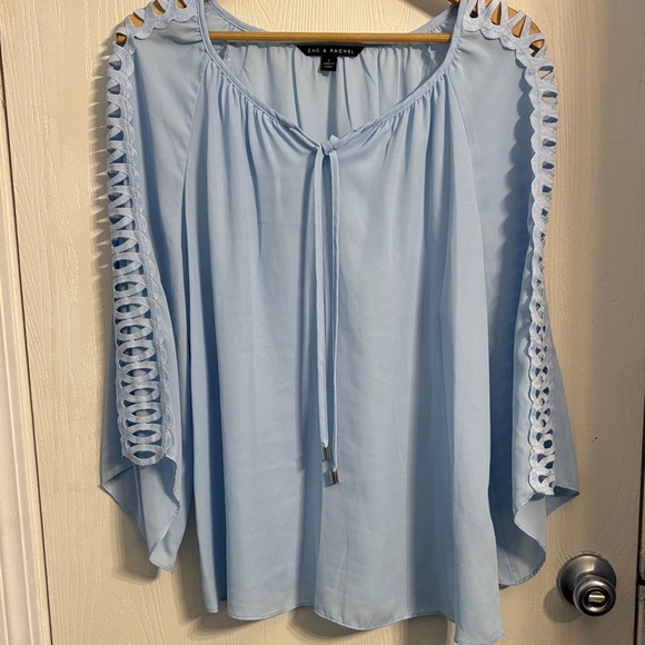 Zac & Rachel Sky Blue Blouse with Cut-Out Sleeves - Picture 3 of 8